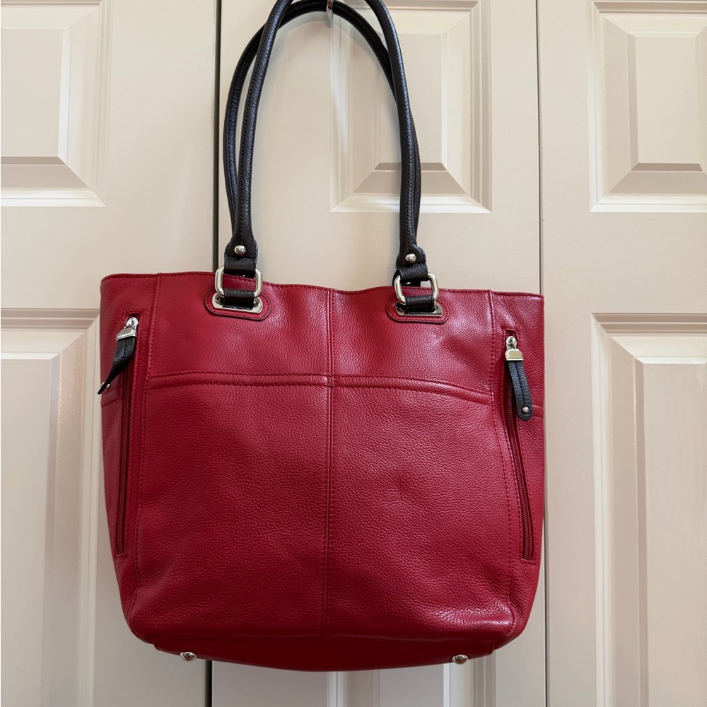 Tignanello Red and Brown Leather Tote